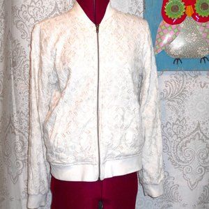 O'Neill S Cream Textured L/S Bomber Jacket Zipper Front